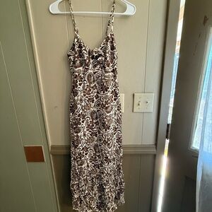 Monteau Brown and White Spaghetti Strap Tropical Maxi Sundress